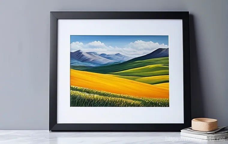 아트 프린트 판매 - **Prompt:** A close-up, high-definition photograph of a framed art print displayed in a brightly lit...