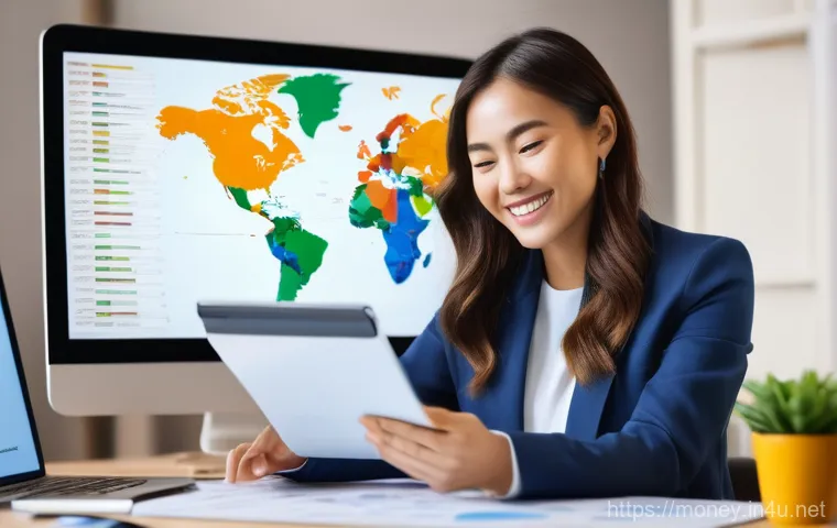 해외 주식 배당금 받기 - **Prompt 1: "Another Salary from Overseas Stocks"**
"A vibrant, optimistic woman in her late 20s...