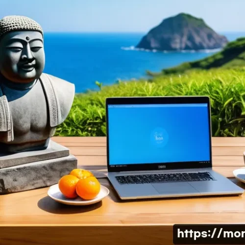 Home 24 디지털 노마드 생활 - A diverse digital nomad, casually and modestly dressed in a comfortable shirt and trousers, is seate...